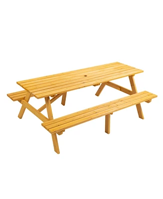 8-Person Brown Picnic Table with Benches
