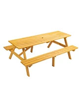 8-Person Brown Picnic Table with Benches