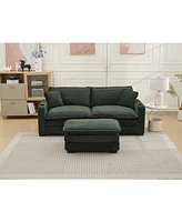 Green Corduroy L-Shape Sofa with Usb & Footstool