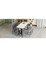 5-piece Counter Height Dining Table Set with Built-in Storage Shelves,Grey