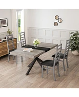 Grey Dining Set: Retro Table & 4 Metal Chairs