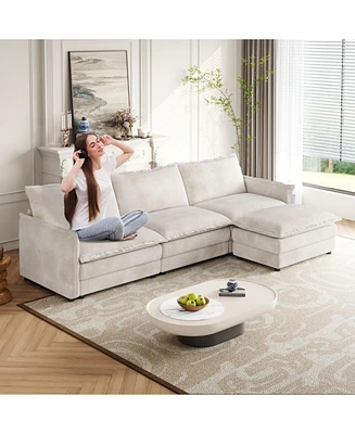 Corduroy 3-Seater Cloud Couch with Footrest & Cushions