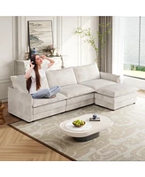 Corduroy 3-Seater Cloud Couch with Footrest & Cushions