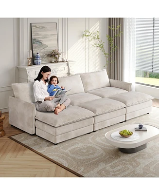 Corduroy Cloud Sofa with Footrests & Cushions