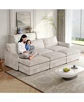 Corduroy Cloud Sofa with Footrests & Cushions
