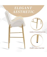 Streamdale Furniture 28.75inch Counter Height Bar Stools Set of 2, Bar Height Arm Chairs, Velvet Fabric Stools with Golden Legs and Footrests, White