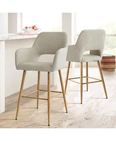 Set of 4 Upholstered Counter Height Bar Stools with Armrests, Modern Chairs for Kitchen Island-Maison Boucle