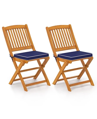 Outdoor Folding Chairs with Seat Cushions Set of 2-Navy