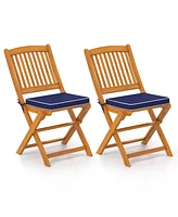 Outdoor Folding Chairs with Seat Cushions Set of 2-Navy