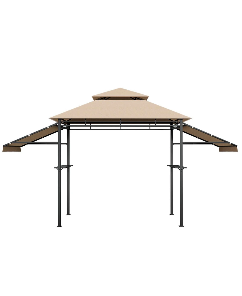13.5 x 4 Feet Patio Bbq Grill Gazebo Canopy with Dual Side Awnings-Beige