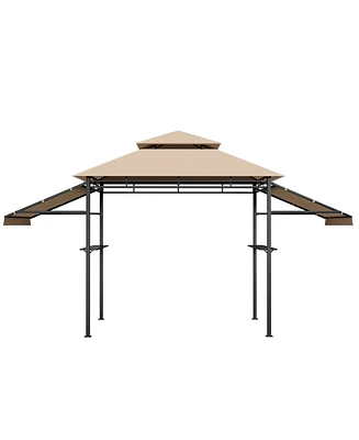 13.5 x 4 Feet Patio Bbq Grill Gazebo Canopy with Dual Side Awnings-Beige