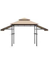 13.5 x 4 Feet Patio Bbq Grill Gazebo Canopy with Dual Side Awnings-Beige