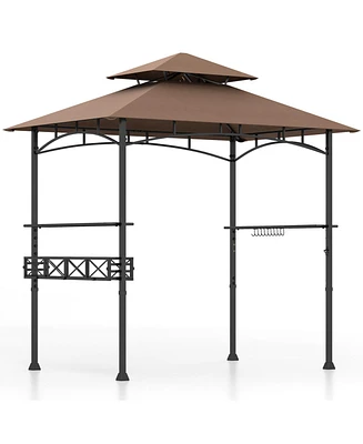 8 x 5 Feet Outdoor Grill Gazebo with 2 Side Shelves and 10 Hooks