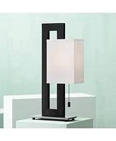 Floating Square 20 1/2" High Small Modern Accent Table Lamps Set of 2 Pull Chain Black Finish White Shade Living Room Bedroom Bedside Nightstand