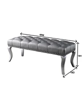 Maxem Tufted Fabric Upholstered Bench Nailhead Trim , Gray