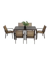 7-Piece Patio Dining Set, Table & 6 Textilene Chairs - Brown