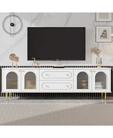 Modern 78.7" Tv Stand with 2 Drawers and 2 Glass-Door Cabinets