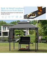 13.5 x 4 Feet Patio Bbq Grill Gazebo Canopy with Dual Side Awnings