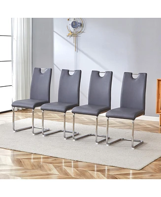 Modern Dining Chairs Set of 4, Side Dining Room/Kitchen Chairs, Faux Leather Upholstered Seat and Metal Legs Side Chairs, Grey