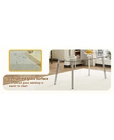 71" Rectangular Glass Table & Pu Chairs