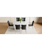 White Marble Dining Set with Black Stripe Chairs