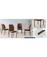 Brown Tech Fabric Dining Chairs (Set of 4) - Black Metal Legs