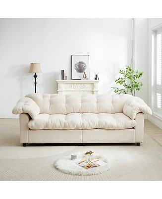 Chenille Deep Seat Sofa - Fluffy Cloud Comfort - Beige