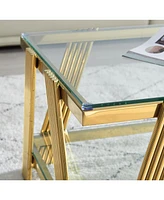 Gold 47" Modern Glass Coffee Table with Storage