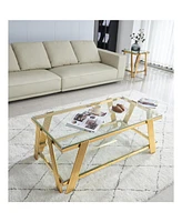 Gold Coffee Table Set, Glass Top, 2-Piece