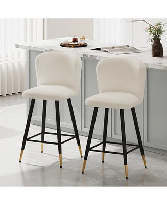 Modern Barstool: White Seats, Black Metal Legs, Gold Tips (25.79")