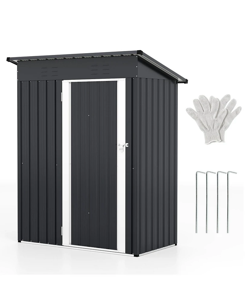 5 x 3 Feet Outdoor Storage Shed with Sloped Roof and Lockable Door-Gray