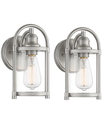 Avani Rustic Farmhouse Outdoor Wall Light Fixtures Set of 2 Brushed Nickel 10 1/4" Clear Glass for Exterior Barn Deck House Porch Yard Patio Outs