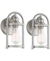 Avani Rustic Farmhouse Outdoor Wall Light Fixtures Set of 2 Brushed Nickel 10 1/4" Clear Glass for Exterior Barn Deck House Porch Yard Patio Outs