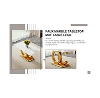 63" Glass Dining Set: Marble Table & 6 Black/Gold Chairs