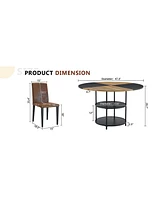 47" Round Dining Set: Table with Storage & 6 Brown Chairs