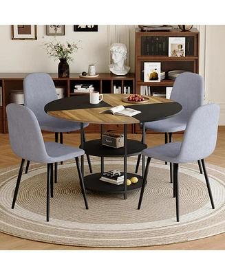 47" Round Dining Set: Table with Storage & 4 Linen Chairs
