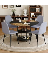 47" Round Dining Set: Table with Storage & 4 Linen Chairs