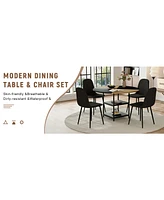 47" Round Dining Set: Table with Storage & 4 Linen Chairs