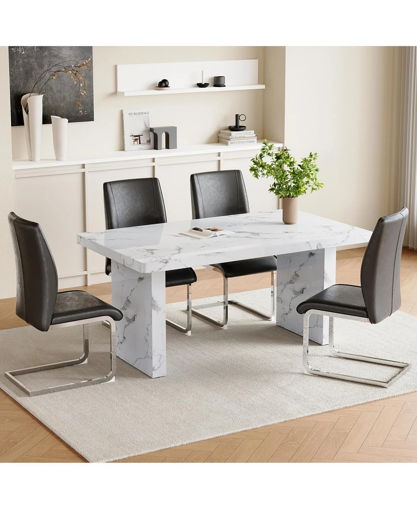 White Marble Table & Gray Pu Chairs