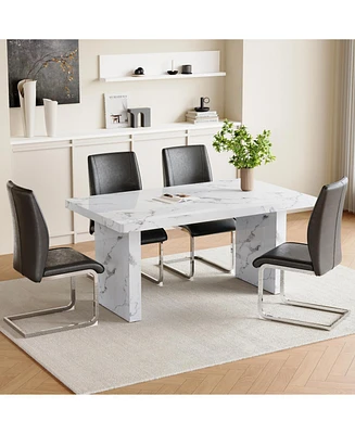 White Marble Table & Gray Pu Chairs