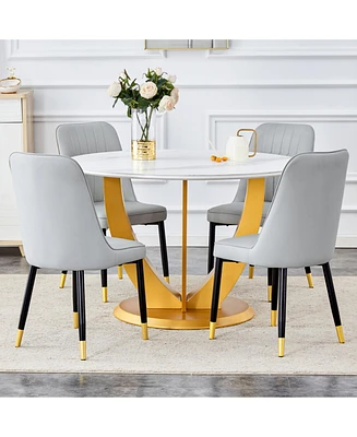 Snow Mountain White Round Dining Set - 47" w/ 4 Gray Chairs