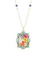 Barse Scenic Floral and Blue Turquoise Golden Pendant Necklace