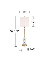 Halston Modern Buffet Table Lamps Set of 2 with Dimmer 32 1/2" Tall Skinny Brass Metal Stacked Crystal Off-White Fabric Drum Shade Living Family