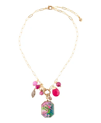 Barse Scenic Pink Flamingo Agate Golden Pendant Necklace