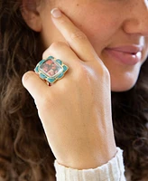 Barse Scenic Red Floral Blue Apatite Golden Statement Ring