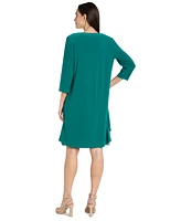 R & M Richards Women's Drape-Front Jacket and Necklace Dress Set