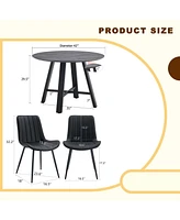 Round Dining Table Set - Gray Wood Grain, Black Cushions