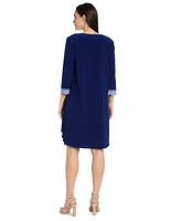R & M Richards Women's Border Print Jacket and Necklace Dress Set