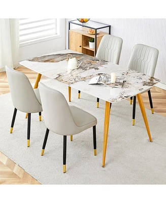Sintered Stone Dining Set: White Marble Table & 4 Pu Chairs