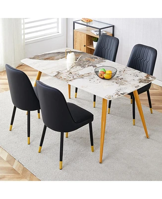 Sintered Stone Dining Set: White Marble Table & 4 Pu Chairs